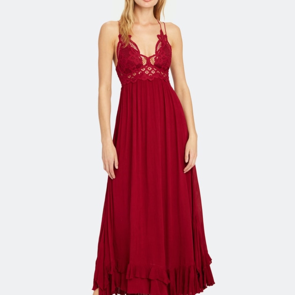 Free People Adella Maxi Slip Dress in Cranberry